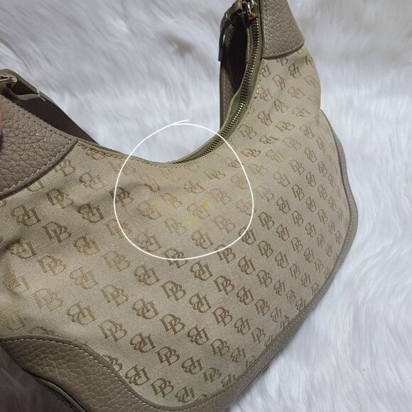 Vintage Dooney & Bourke Monogram Canvas Leather Hobo Shoulder Bag - Picture 11 of 12